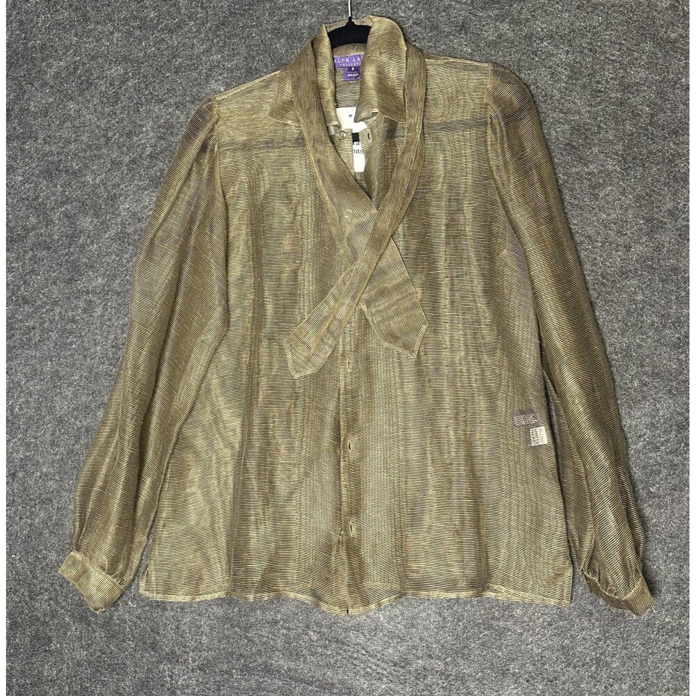 NEW  $1200.00 RALPH LAUREN PURPLE LABEL COLLECTION OLIVE BLOUSE  SZ 8